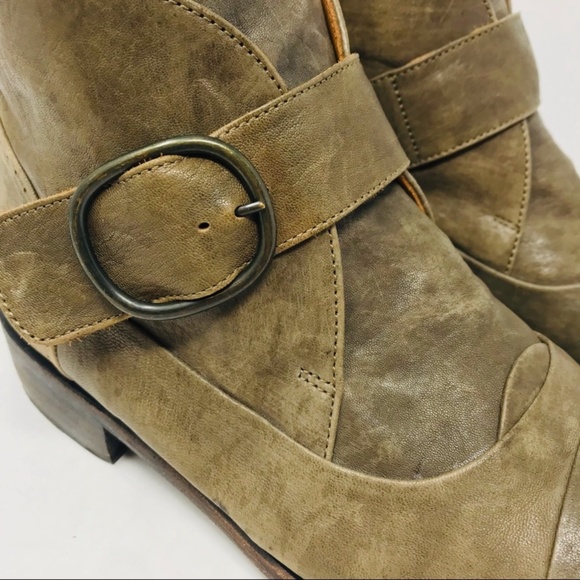 P. Monjo Short Leather Ankle Boots Gray Green Size 37 - Picture 3 of 7